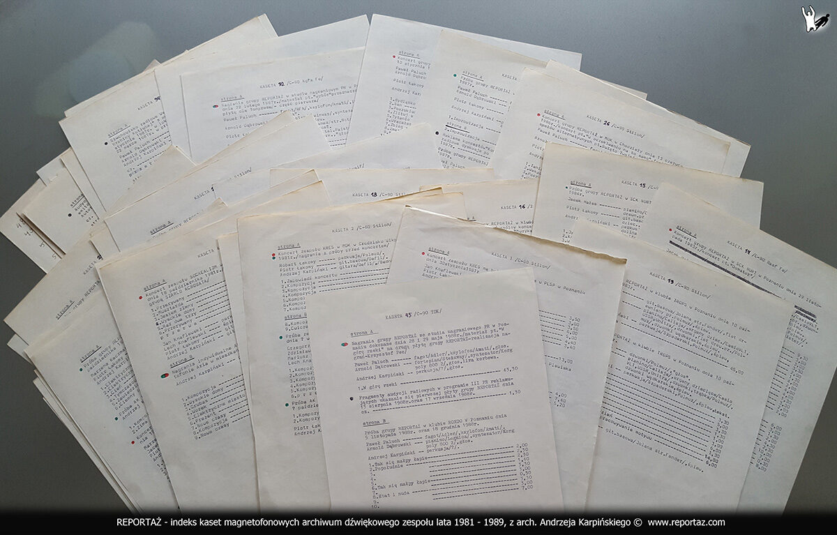 1981-1989 spis kaset magnetofonowych archiwum dźwiękowego zespołu Reportaż