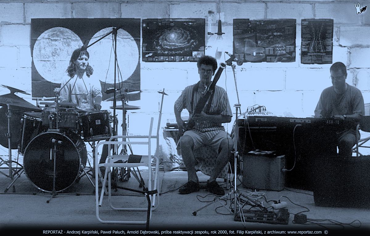 Próba zespołu Reportaż w składzie Andrzej Karpiński, Paweł Paluch i Arnold Dąbrowski.