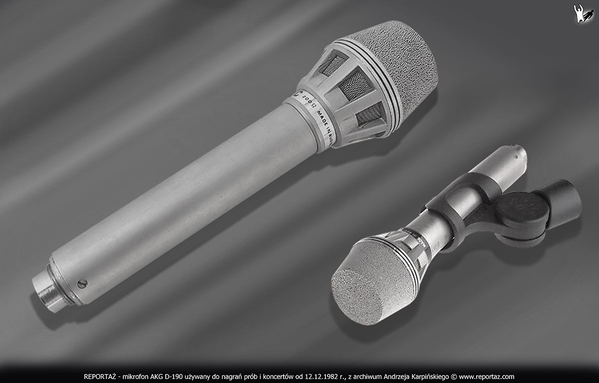 REPORTAŻ - mikrofon AKG-D-190 wypożyczany z klubu Nurt, używany do nagrań prób i koncertów od 12.12.1982 r.
