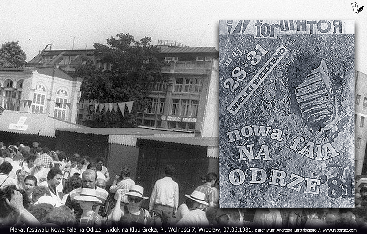 STEN - plakat festiwalowy Nowa Fala na Odrze, 7 czerwca 1981 r. W tle Klub Greka Pl. Wolności 7 Wrocław.