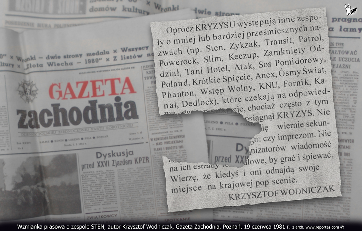Wzmianka prasowa o zespole STEN autor Krzysztof Wodniczak, Gazeta Zachodnia Poznań.