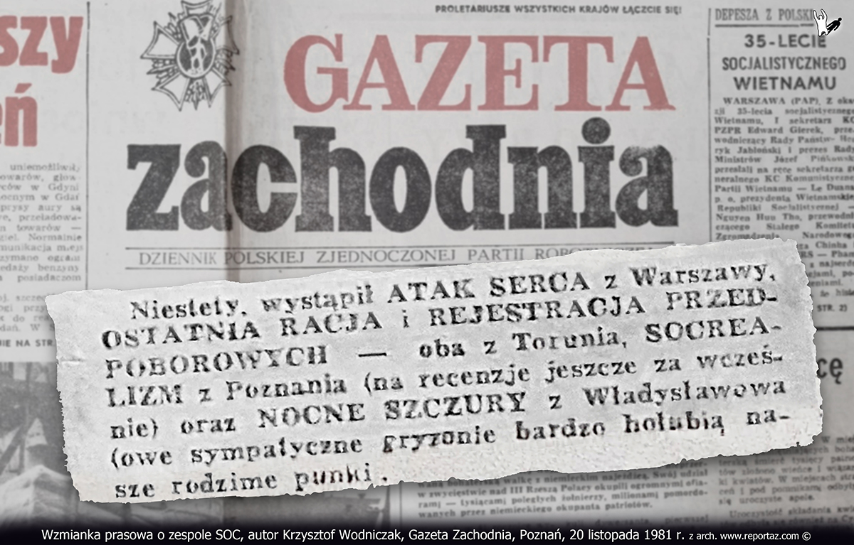 Wzmianka prasowa o zespole SOC, autor Krzysztof Wodniczak, Gazeta Zachodnia Poznań.