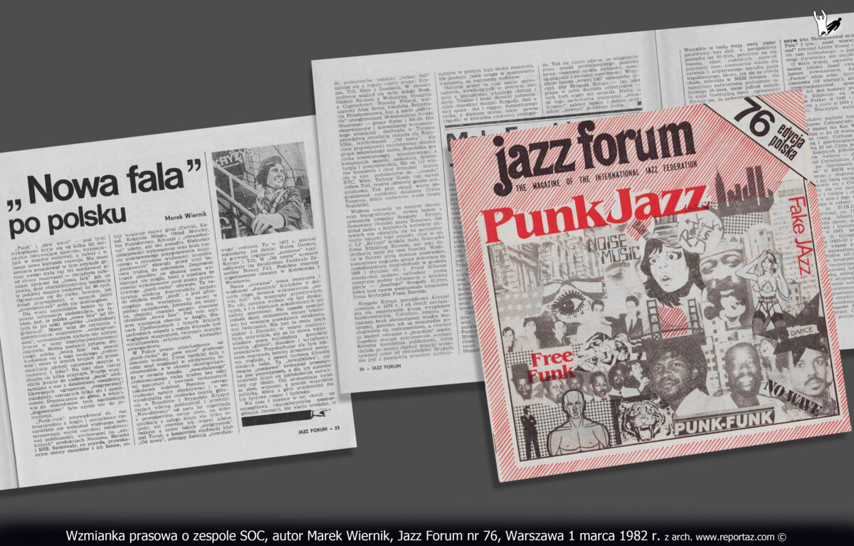 wzmianka prasowa o zespole SOC, autor Marek Wiernik, Jazz Forum nr 76 marzec 1982