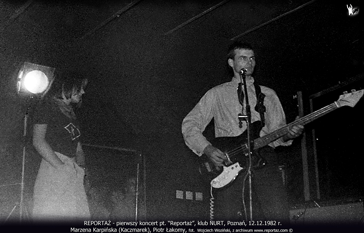 REPORTAŻ - pierwszy koncert pt. Reportaż, klub NURT, Poznań, 12.12.1982 r. Marzena Karpińska (Kaczmarek), Piotr Łakomy, gitara basowa Jolana