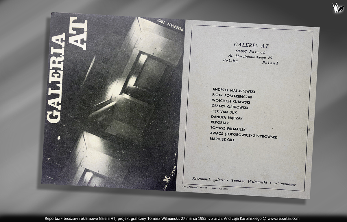 Reportaż - broszura, ulotka, reklamówka A5 Galerii AT, 27 marca 1983 r.