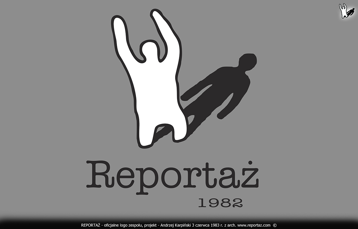 zespół Reportaż, oficjalne logo zespołu, projekt graficzny Andrzej Karpiński 3 czerwca 1983 r.