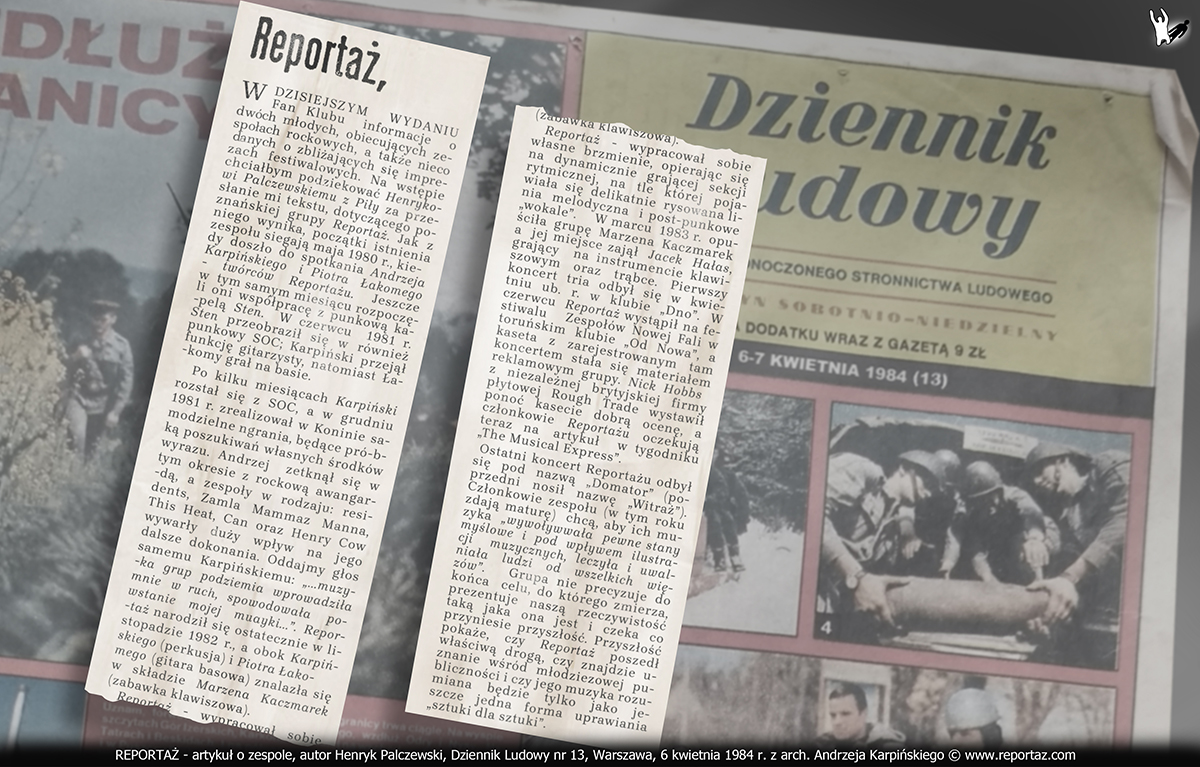 Reportaż - artykuł, autor Henryk Palczewski, Dziennik Ludowy, Warszawa, 6 kwietnia 1984 r.