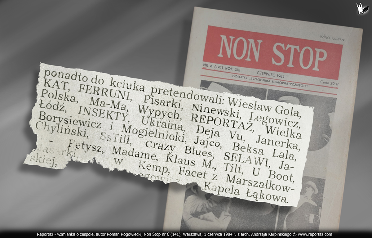 Reportaż - wzmianka prasowa, autor Roman Rogowiecki, Non Stop nr 6 (141), Warszawa, 1 czerwca 1984 r.