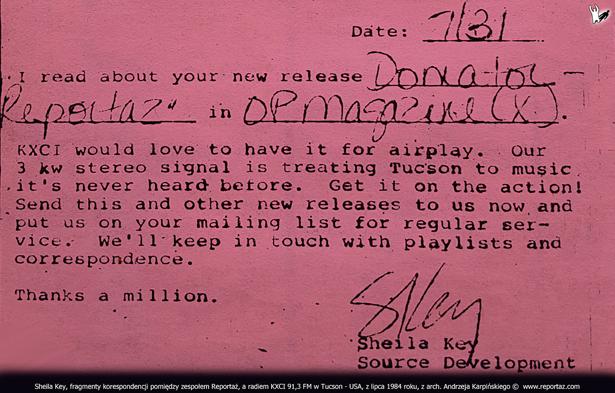 1984-07-14-MUZYKA-RADIO-Sheila-Key-KXCI-91-7-FM-Tucson-USA-Domator-Reportaz-group