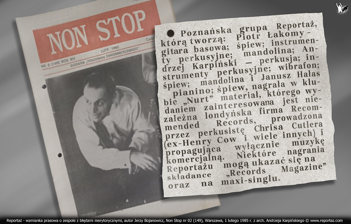 1985-02-01-Reportaż, miesięcznik Non Stop, numer 2, 149, wzmianka prasowa z błędami merytorycznymi, Jerzy Bojanowicz, Warszawa