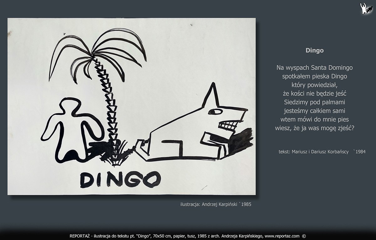 zespół Reportaż 1985, ilustracje, grafiki koncertowe do tekstów Prosimy nie Powtarzać! Format 70x50 cm, papier, tusz,