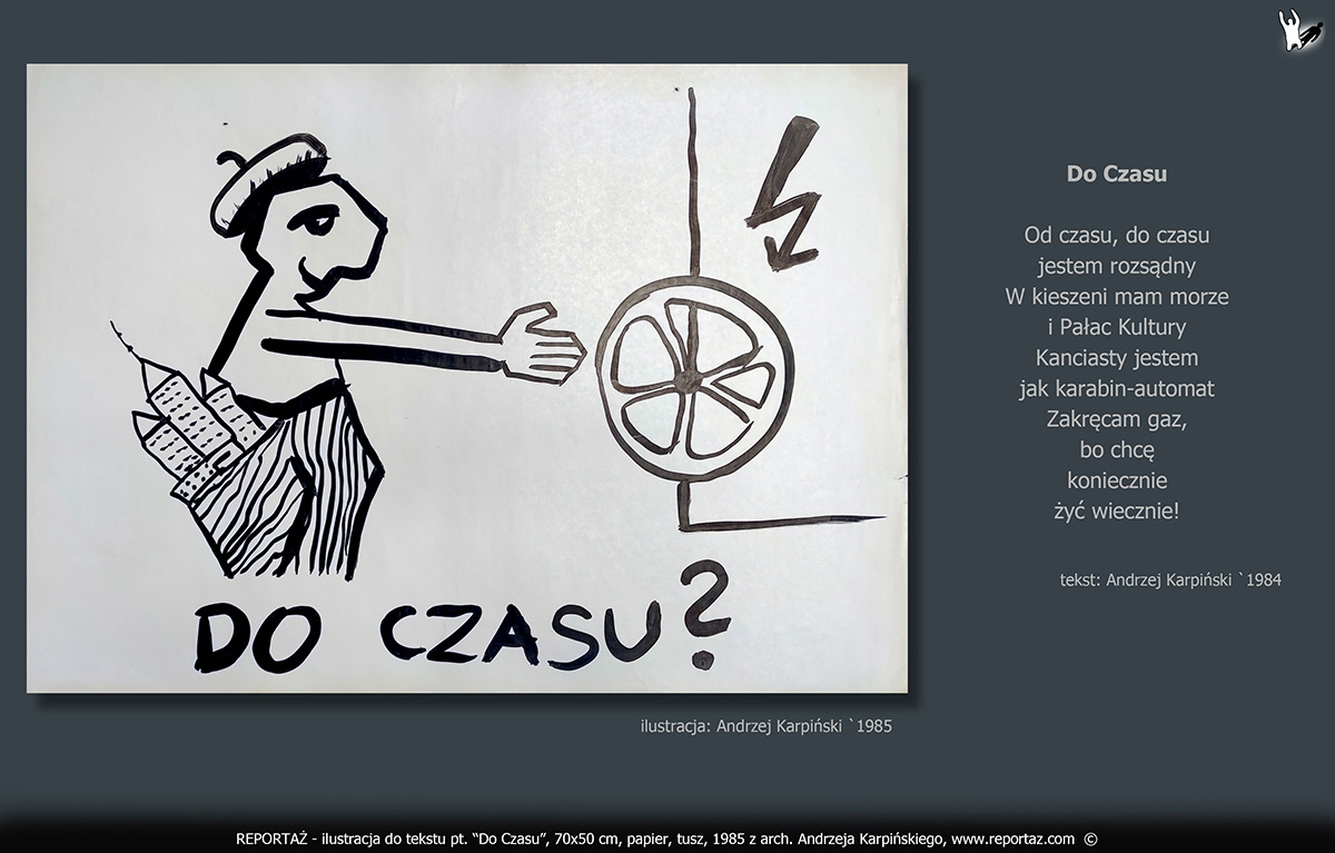 zespół Reportaż 1985, ilustracje, grafiki koncertowe do tekstów Prosimy nie Powtarzać! Format 70x50 cm, papier, tusz,