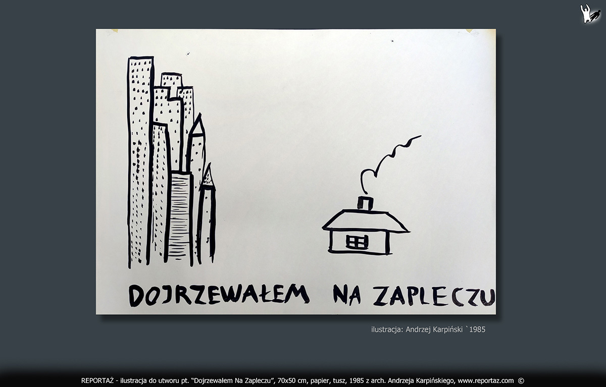 zespół Reportaż 1985, ilustracje, grafiki koncertowe do tekstów Prosimy nie Powtarzać! Format 70x50 cm, papier, tusz,