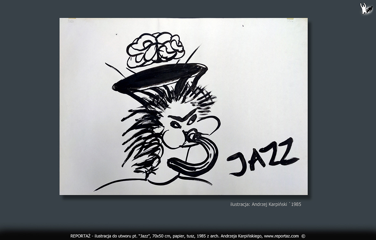 zespół Reportaż 1985, ilustracje, grafiki koncertowe do tekstów Prosimy nie Powtarzać! Format 70x50 cm, papier, tusz,