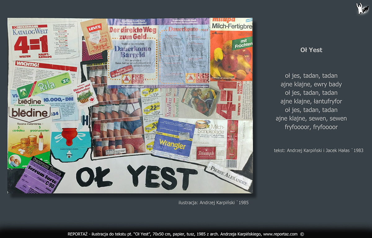 zespół Reportaż, ilustracje, grafiki, obrazy koncertowe do tekstow prosimy nie Powtarzać! Format 70x50 cm, papier, tempera, tusz, technika mieszana collage