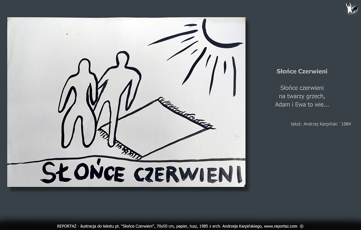 zespół Reportaż 1985, ilustracje, grafiki koncertowe do tekstów Prosimy nie Powtarzać! Format 70x50 cm, papier, tusz,