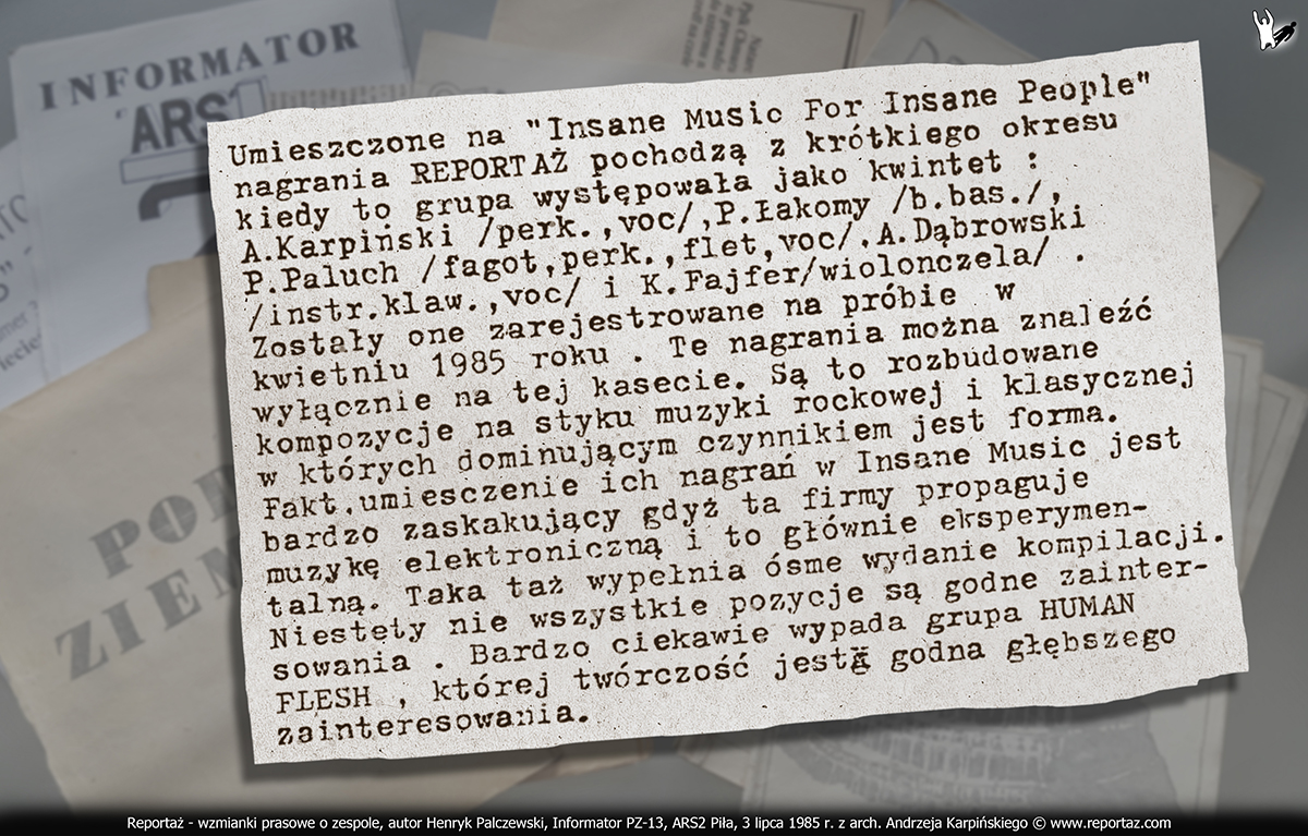 Reportaż - wzmianka prasowa, autor Henryk Palczewski, PZ-13, ARS2, Piła 3 lipca 1985 r.