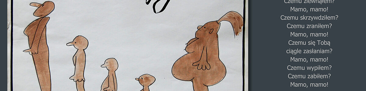 zespół Reportaż, ilustracje, grafiki, obrazy koncertowe do tekstów format 87x62 cm, papier, tempera, tusz, Dziecinne pytania