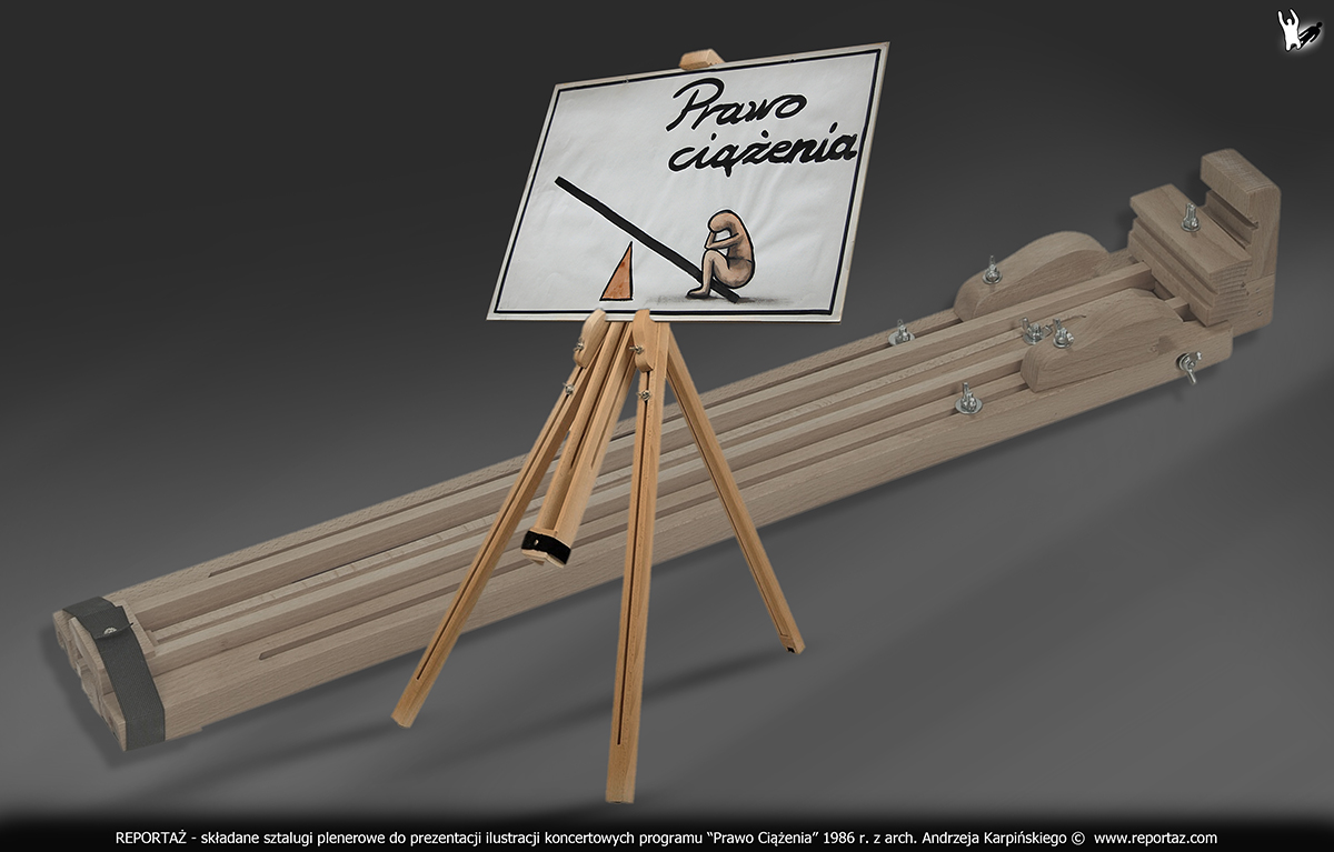 Scenografia grupy Reportaż do koncertu zespołu. w klubie Nurt w Poznaniu. Tektura falista i kształt drogi, jakby rzeki tytuł koncerty programu Prawo Ciążenia.