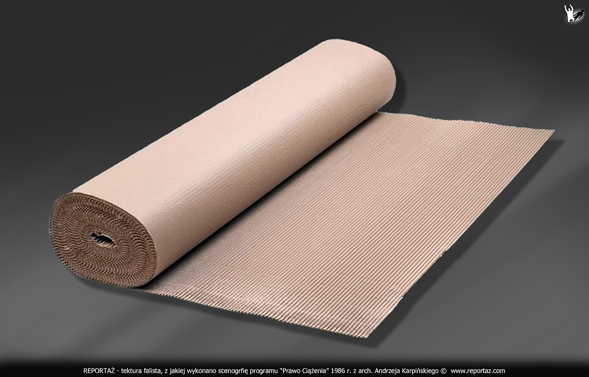 Scenografia grupy Reportaż do koncertu zespołu. w klubie Nurt w Poznaniu. Tektura falista i kształt drogi, jakby rzeki tytuł koncerty programu Prawo Ciążenia.