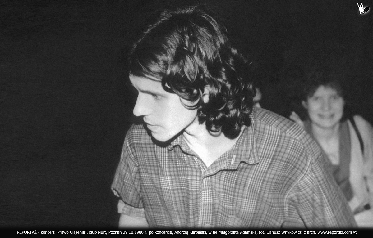 Koncert grupy, zespołu Reportaż pt. "Prawo Ciążenia" w klubie Nurt w Poznaniu przy ul. Dożynkowej 9 dnia 29 października 1986 roku. Andrzej Karpiński.
