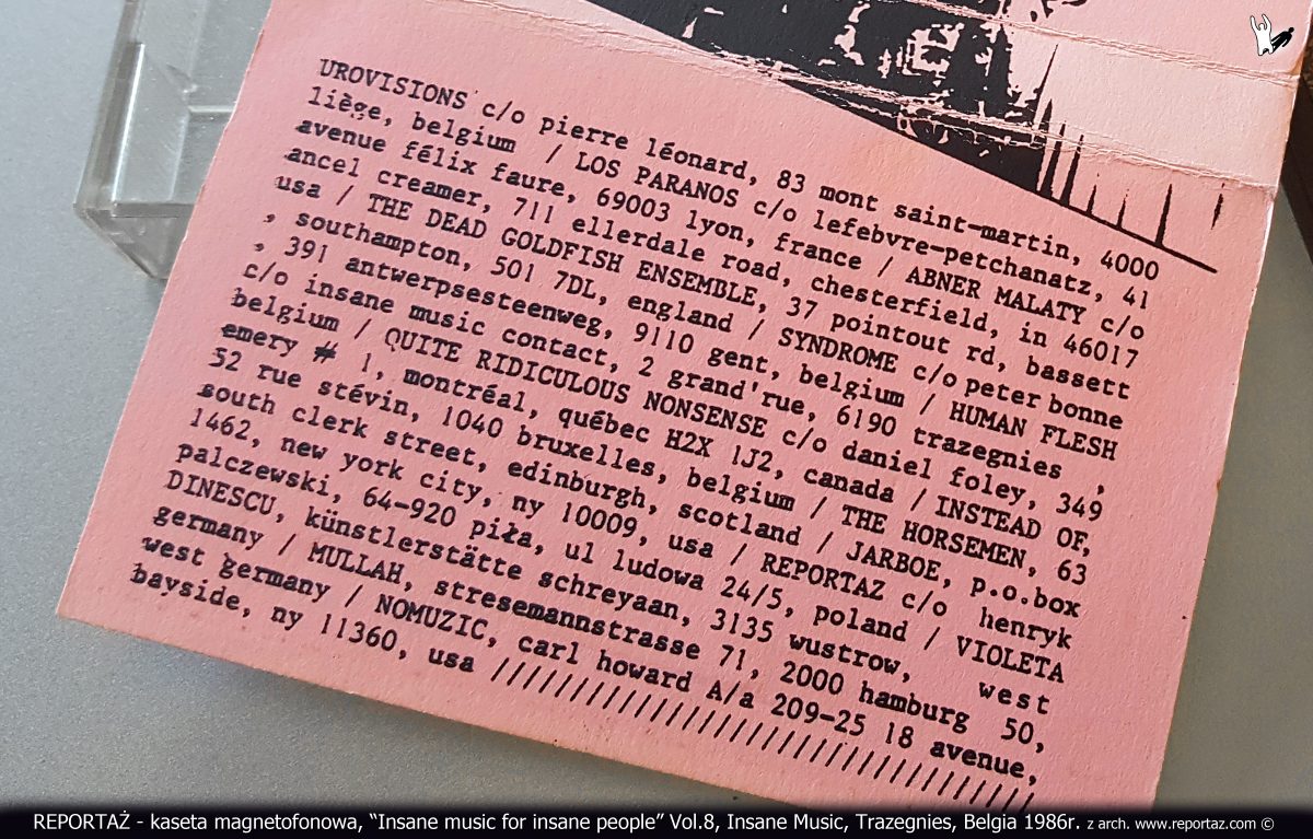 Reportaż kaseta Insane music for insane people Vol.8, Insane Music, Trazegnies, Belgia 1986
