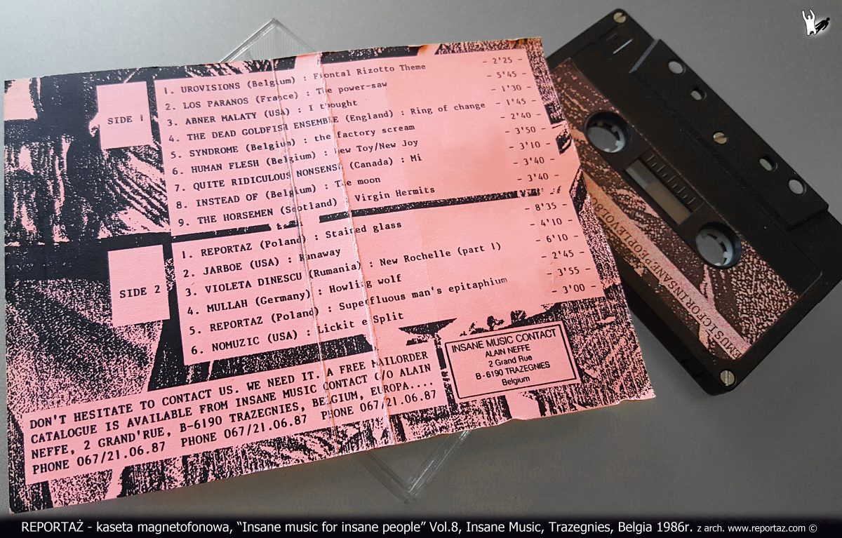 Reportaż kaseta Insane music for insane people Vol.8, Insane Music, Trazegnies, Belgia 1986