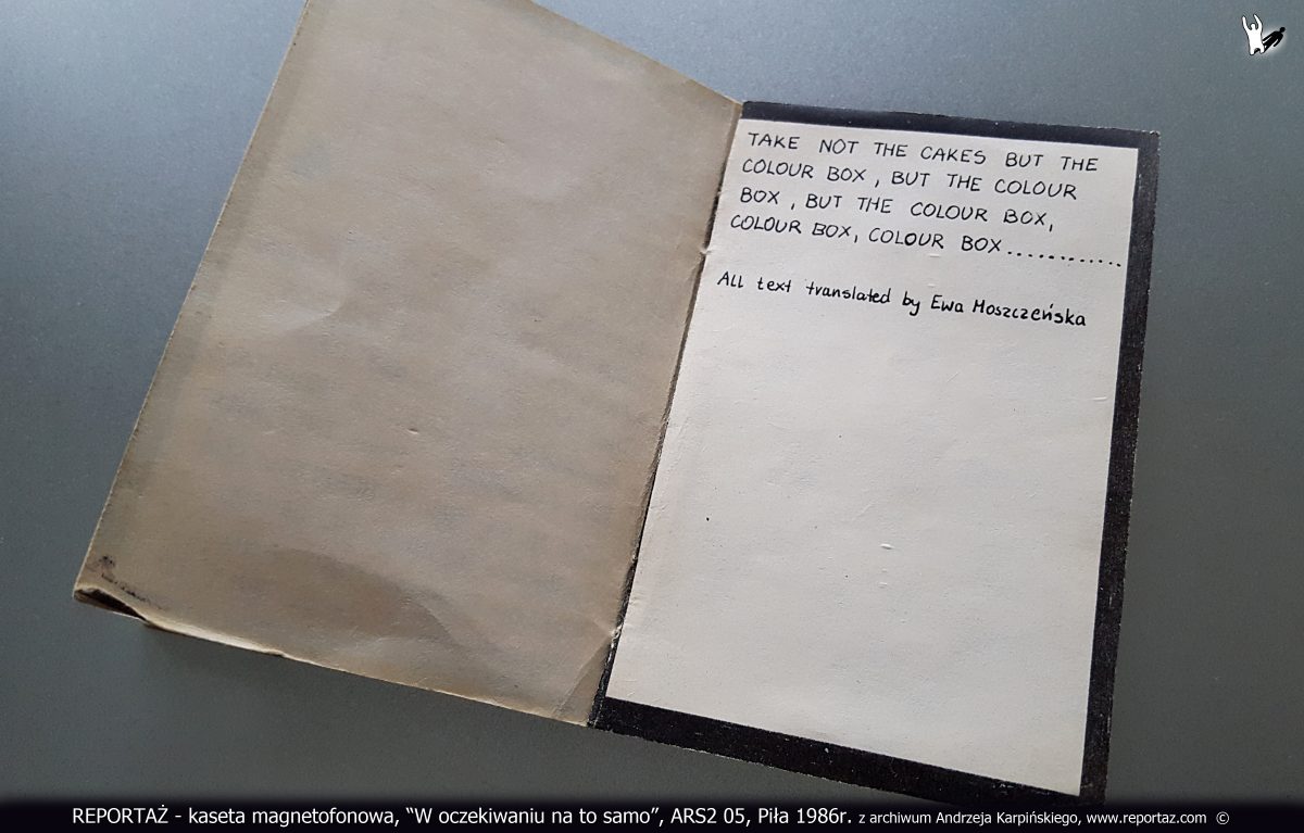 Reportaż kaseta magnetofonowa, W oczekiwaniu na to samo, ARS2 05, Piła 1986