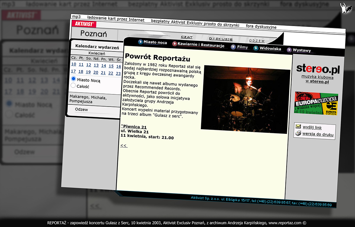 REPORTAŻ - zapowiedź koncertu Gulasz z Serc, 10 kwietnia 2003, Aktivist Exclusiv, Poznań