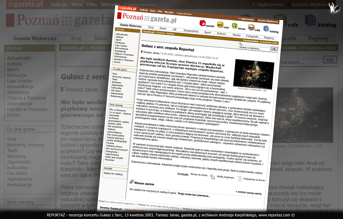 REPORTAŻ - recenzja koncertu Gulasz z Serc, 11 kwietnia 2003, Tomasz Janas, Gazeta Wyborcza