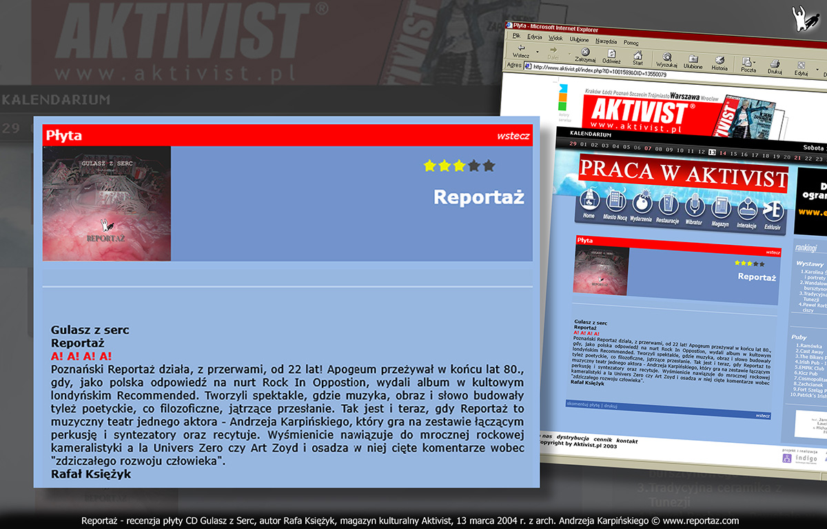 2004-03-13-MUZYKA-7-PRASA-zespol-Reportaz-Gulasz-z-Serc-Ksiezyk-Rafal recenzja płyty CD Gulasz z Serc zespołu Reportaż Andrzeja Karpińskiego w Aktivist, Warszawa marzec 2004 Rafał Księżyk