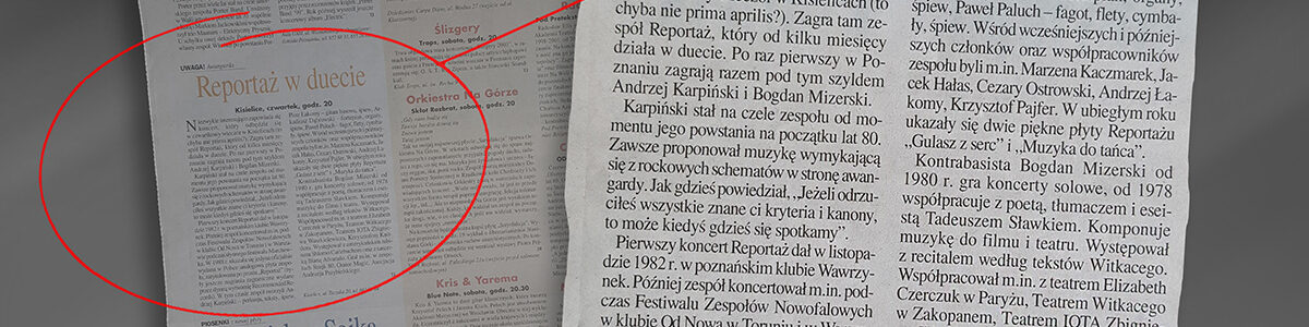 zapowiedź koncertu duetu Reportaż w Gazecie Wyborczej Tomasz Janas marzec 2004