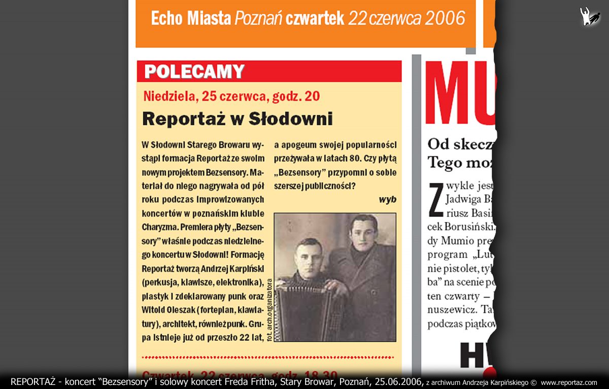 Reportaż Bezsensory i koncert Freda Fritha, Stary Browar, Poznań 2006