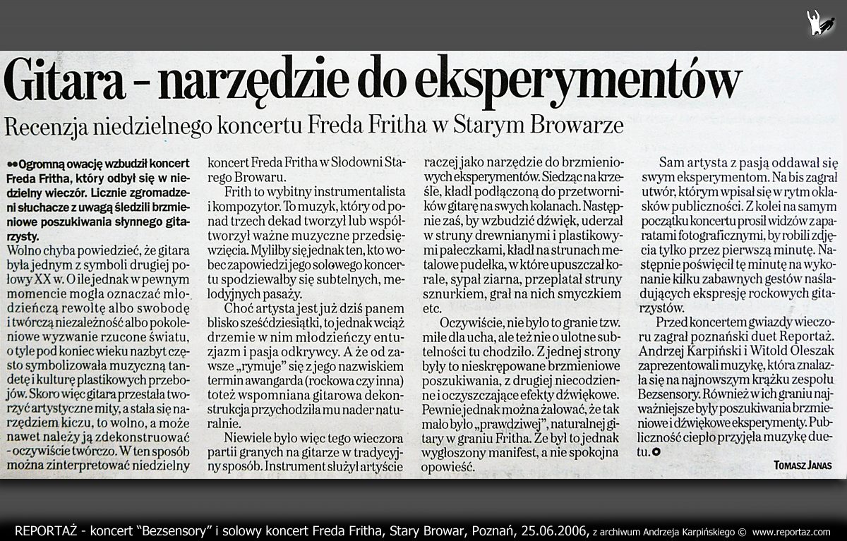 Reportaż Bezsensory i koncert Freda Fritha, Stary Browar, Poznań 2006