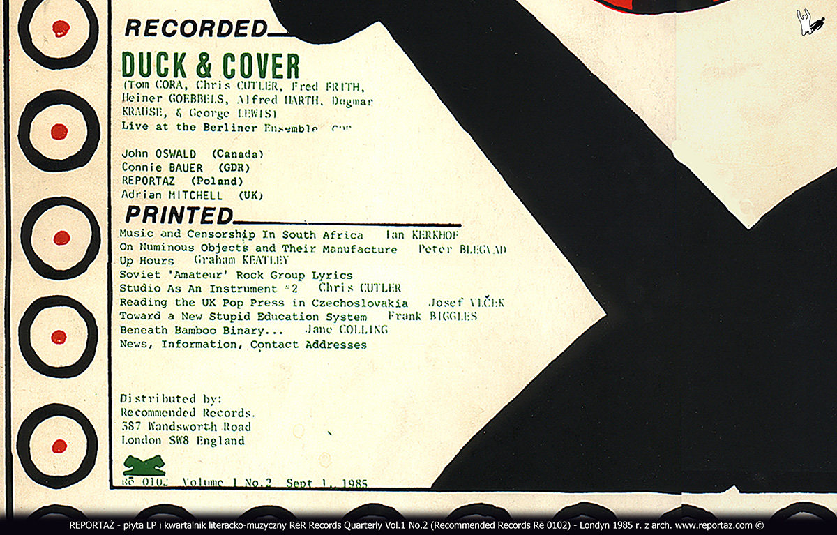 REPORTAŻ - płyta LP i kwartalnik literacko-muzyczny RēR Records Quarterly Vol.1 No.2 (Recommended Records Rē 0102) - Londyn 1985 r.