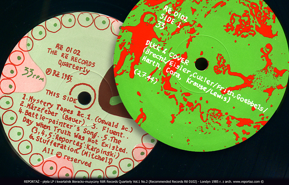 REPORTAŻ - płyta LP i kwartalnik literacko-muzyczny RēR Records Quarterly Vol.1 No.2 (Recommended Records Rē 0102) - Londyn 1985 r.