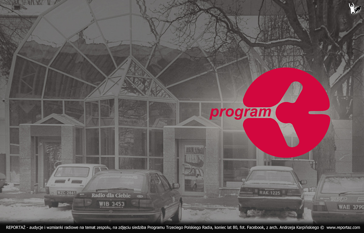 grupa REPORTAŻ - audycje i wzmianki radiowe na temat zespołu, na zdjęciu siedziba Programu Trzeciego Polskiego Radia, koniec lat 80