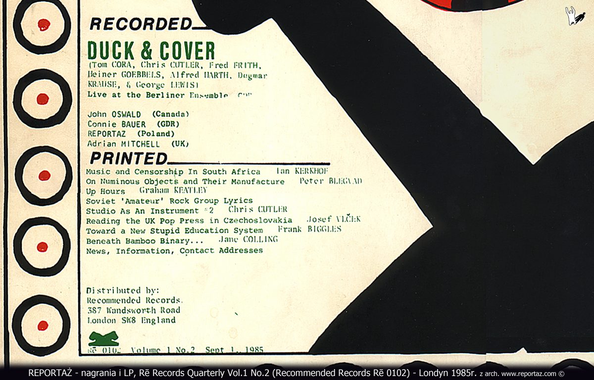 Re Records Quarterly Vol.1 No.2 Recommended Records Re 0102 Londyn 1985